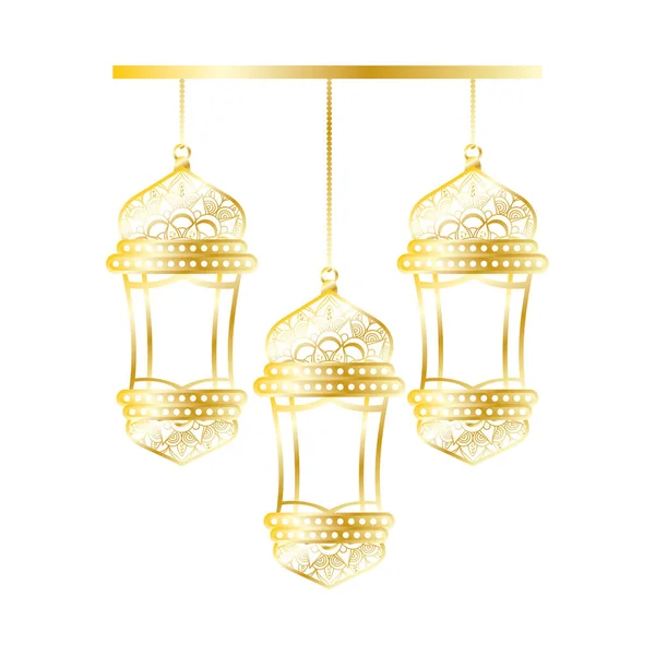 Gouden lampen opknoping ramadan kareem — Stockvector