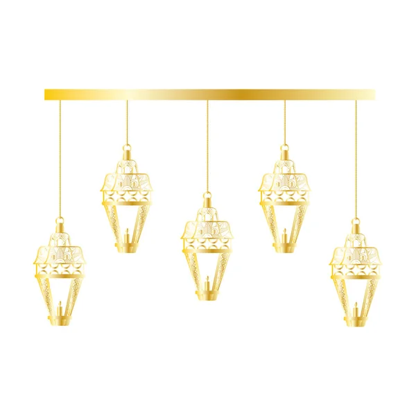 Guldlampor hängande ramadan kareem — Stock vektor