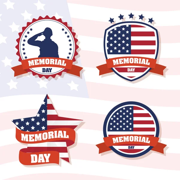 Comemoração do Dia Memorial com molduras de bandeira dos EUA — Vetor de Stock