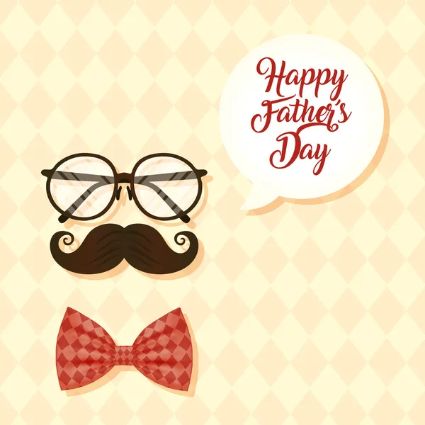 Biglietto di giorno di padri felici con occhiali e baffi — Vettoriale Stock
