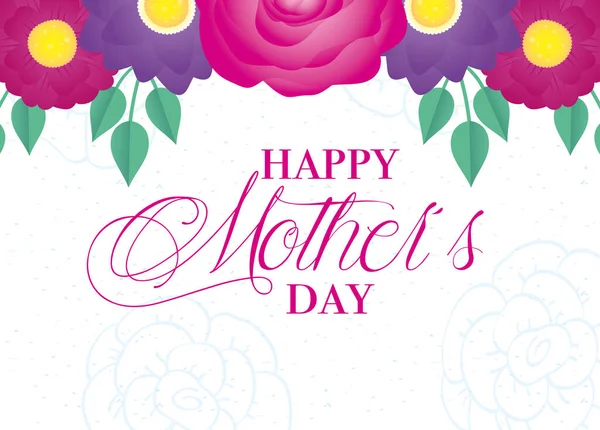 Χαρούμενη κάρτα ημέρας μητέρων με λουλούδια — Διανυσματικό Αρχείο