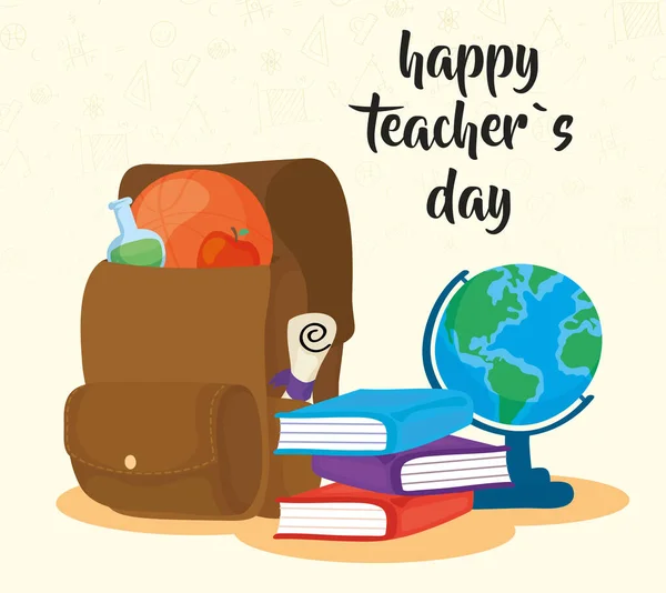 Feliz día de los maestros celebración con suministros — Vector de stock