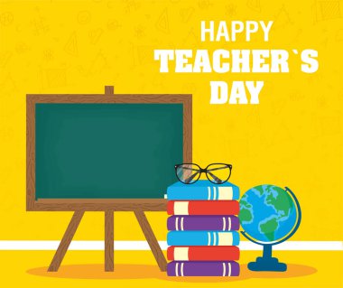 Mutlu öğretmenler günü kutlaması kara tahta ve kitaplarla