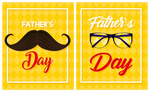 Happy fathers day card with mustache and eyeglasses — Stock Vector