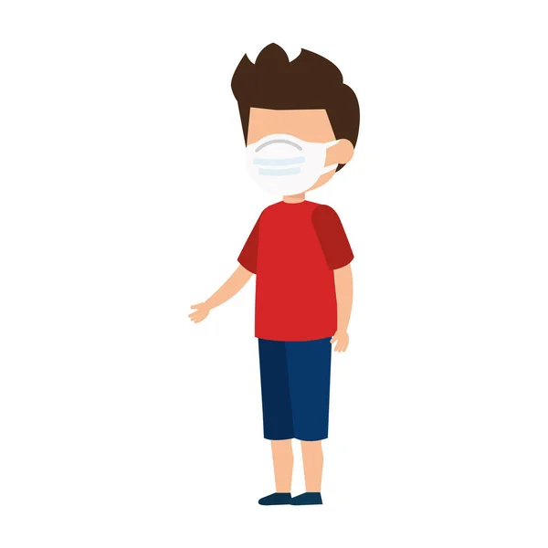 Mignon garçon en utilisant visage masque icône isolée — Image vectorielle