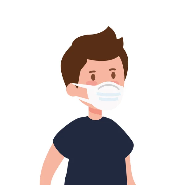 Boy using face mask isolated icon — Stock Vector