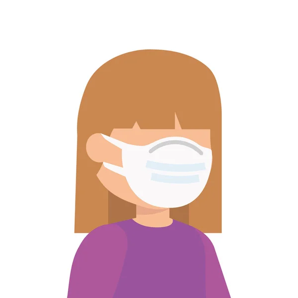 Linda chica usando mascarilla aislada icono — Vector de stock