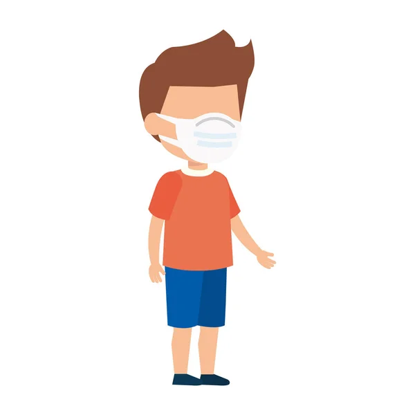 Lindo chico usando mascarilla aislado icono — Vector de stock