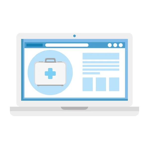 Medycyna online technologia z laptopem i apteczka — Wektor stockowy