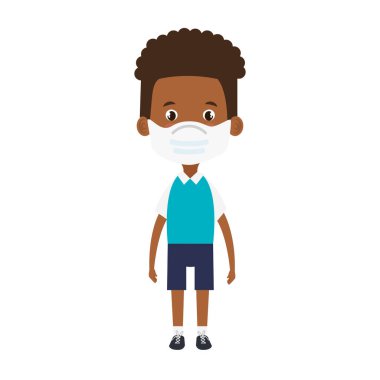 Yüz maskesi ikonu kullanan yakışıklı afro öğrenci