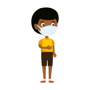 Yüz maskesi ikonu kullanan yakışıklı afro çocuk