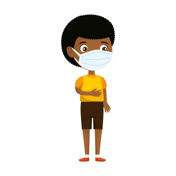 Mignon garçon afro en utilisant masque visage icône isolée — Image vectorielle