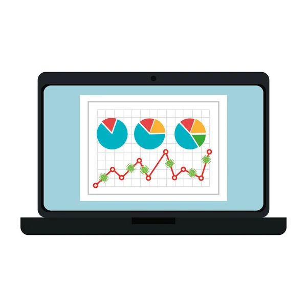 Variação do mercado de ações por covid 19 com laptop e ícones — Vetor de Stock