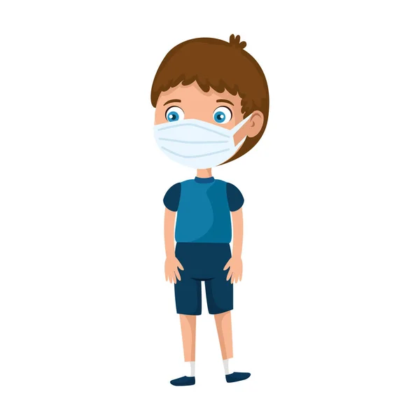 Cute boy using face mask isolated icon — Stock Vector