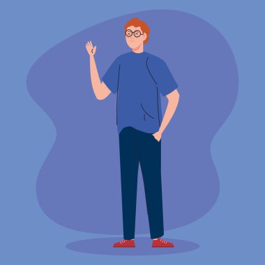 Gözlüklü genç adam Avatar karakter simgesini sallıyor