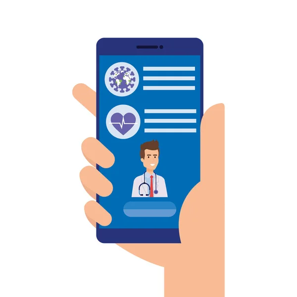 Medicina tecnologia on-line com smartphone e médico — Vetor de Stock