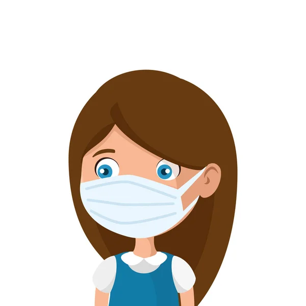 Schattig meisje met gezichtsmasker geïsoleerd pictogram — Stockvector