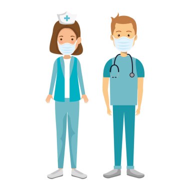 Erkek sağlık görevlisi, hemşire maske kullanıyor.