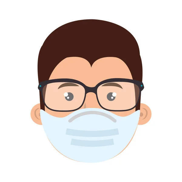 Face of man using face mask with eyeglasses — Stock Vector