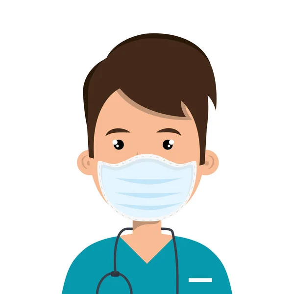 Paramedico maschile con maschera facciale con stetoscopio — Vettoriale Stock
