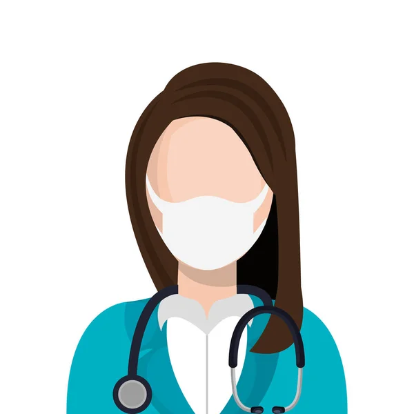 Lékař žena pomocí obličejové masky se stetoskopem — Stockový vektor