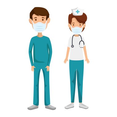 Erkek sağlık görevlisi, hemşire maske kullanıyor.