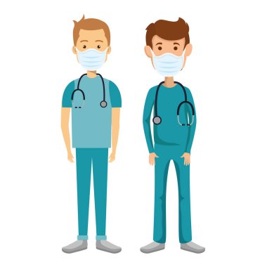 grup üyeleri yüz maskesi simgeleri kullanarak sağlık görevlileri