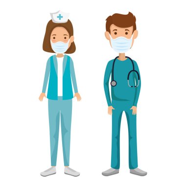 Erkek sağlık görevlisi, hemşire maske kullanıyor.