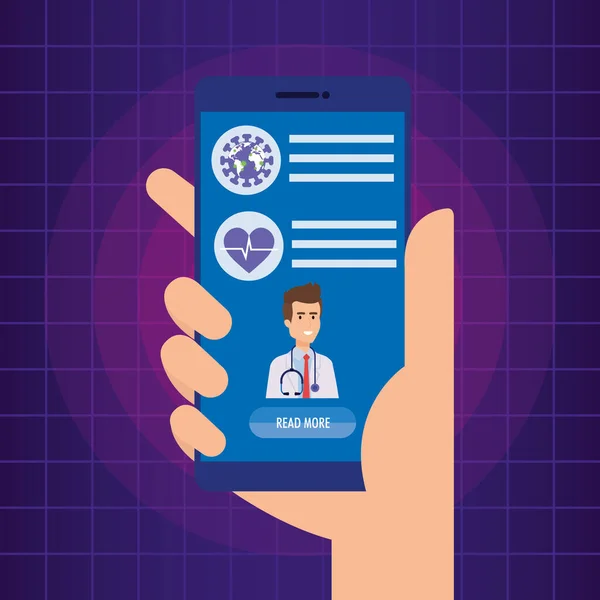 Medicina tecnologia on-line com smartphone e médico — Vetor de Stock