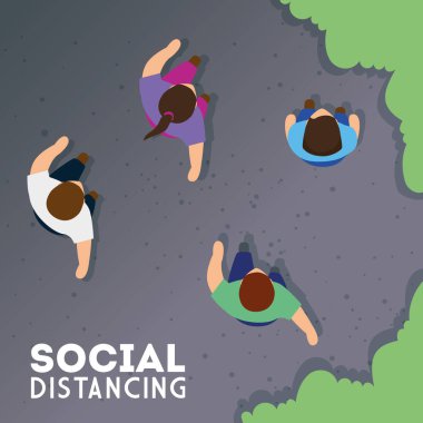 Gökyüzü insanlarıyla covid 19 için sosyal uzaklık kampanyası