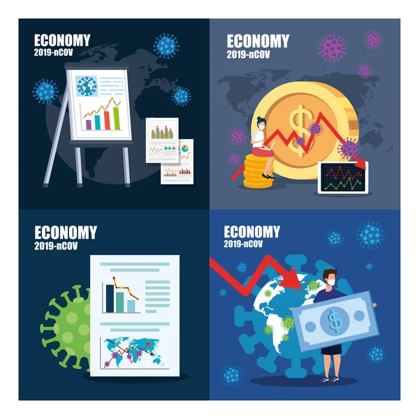 2019 yılına kadar ekonomik etki pankartlarını simgelerle donatın — Stok Vektör