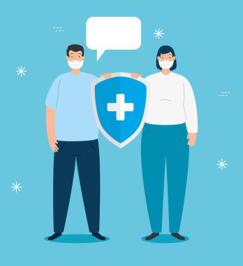 2019 ncov durağı. Yüz maskesi kullanan bir çift.