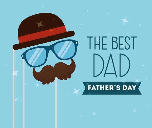 Gelukkige vaders dagkaart met hipster accessoires decoratie — Stockvector