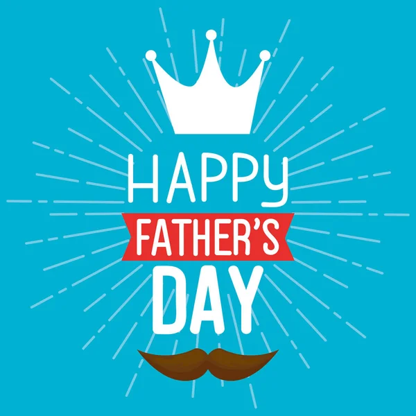 Happy fathers day card with king crown and moustache decoration — Stock Vector