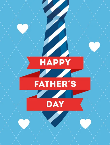 Χαρούμενη κάρτα ημέρας πατεράδες με γραβάτα και καρδιές — Διανυσματικό Αρχείο