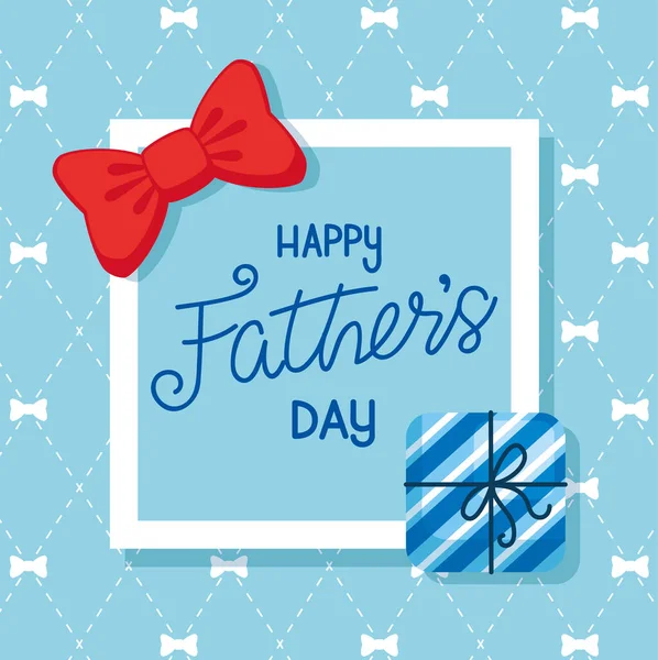 Mutlu Babalar Günü kartı, hediye kutusu ve kare çerçeveli papyon. — Stok Vektör