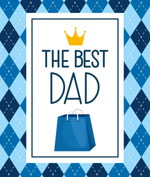 Boldog apák napi kártya király korona és táska vásárlás — Stock Vector