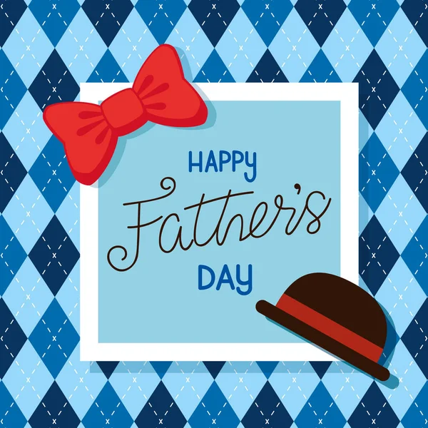 Carte de jour heureux pères avec chapeau élégant et noeud papillon — Image vectorielle