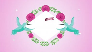 Kuşlar çerçeveli güzel güller bahçesinde