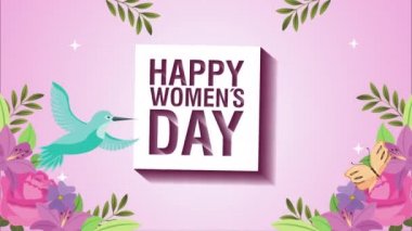 Mutlu kadınlar günü kartı Çiçekler ve kuşlar çerçeveli