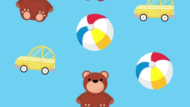 Pattern of toys children icons — Stock Video