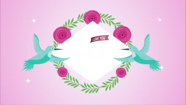 Lindas rosas flores jardim com moldura de pássaros — Vídeo de Stock