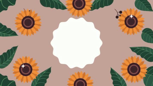 Bellos girasoles jardín animación marco circular — Vídeos de Stock
