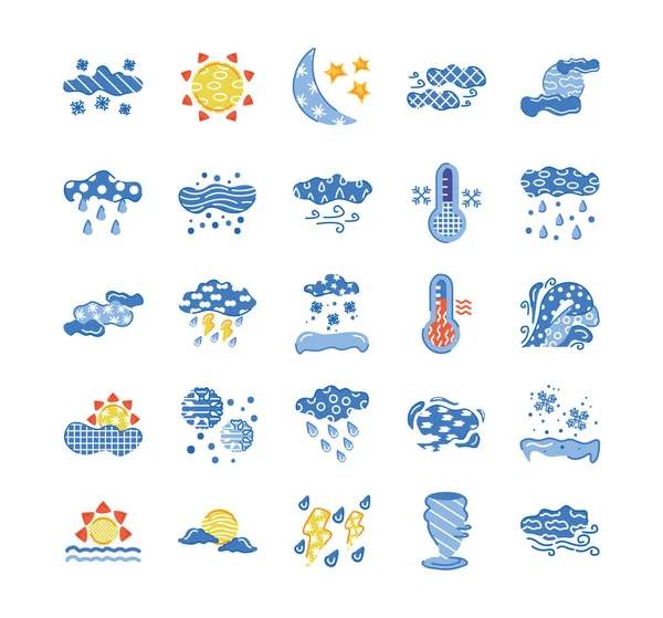 Bundle of weather symbols set icons — Stock Vector