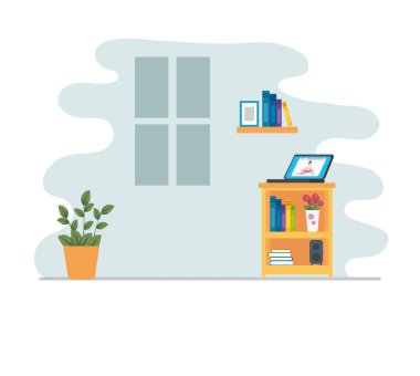 Mobilya ve dekorasyonlu bir sahne evi.