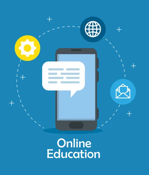 Εκπαίδευση online τεχνολογία με smartphone και εικονίδια — Διανυσματικό Αρχείο