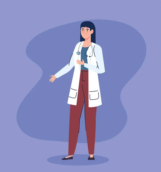 Doctor mujer con carácter avatar estetoscopio — Vector de stock