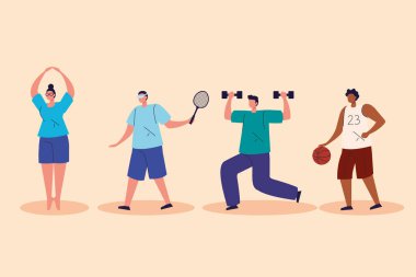 group people practicing exercise avatar characters