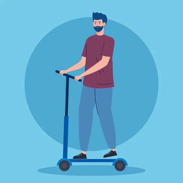 Jeune homme en scooter avatar personnage — Image vectorielle