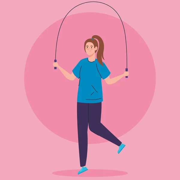 Mujer saltando con la cuerda avatar icono de carácter — Vector de stock